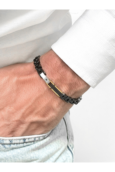 FERRO Silver and Black Steel Men's Bracelet Frj10119A-J with 2 Year Warranty ...