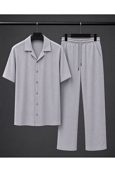 Yavili Special Design Men's Corduroy Ottoman Shirt and Trousers Set