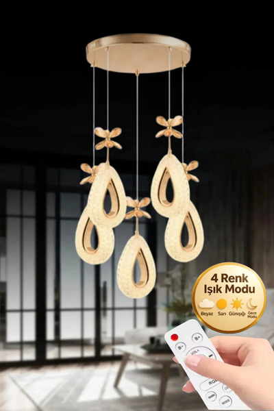 Lumia Lighting Damla Model 51li Gold Kumandalı 3 Renk Modu Ledli Kristal Taşl...