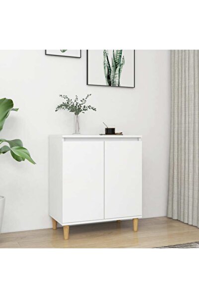 Concept Servantă cu picioare din lemn masiv, alb, 60x35x70 cm, PAL