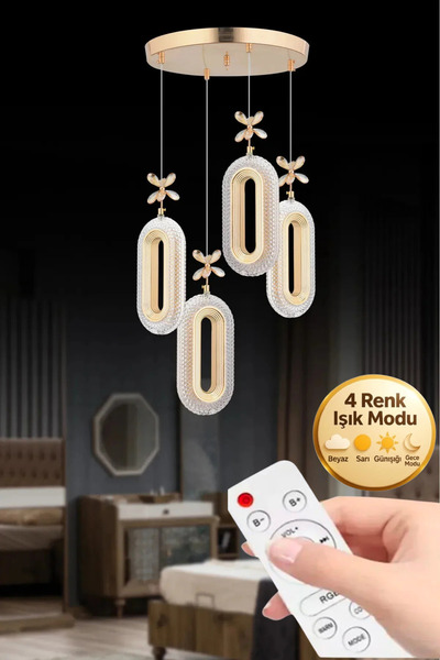 Lumia Lighting Eclipse Model 4'lü Gold Kumandalı 3 Renk Modu Ledli Kristal Ta...