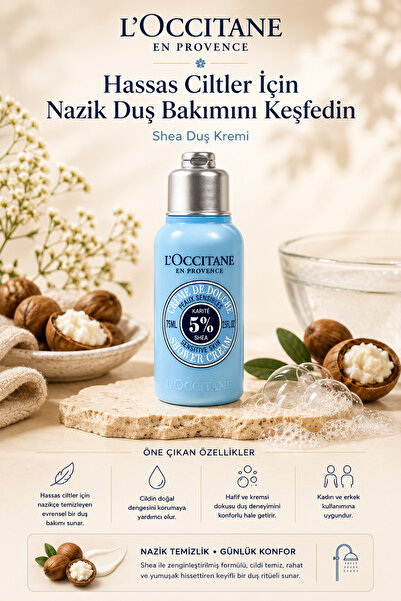 L'Occitane Shea Duş Kremi, %5 Shea Yağı İçeren, Nemlendirici ve Besleyici, Se...