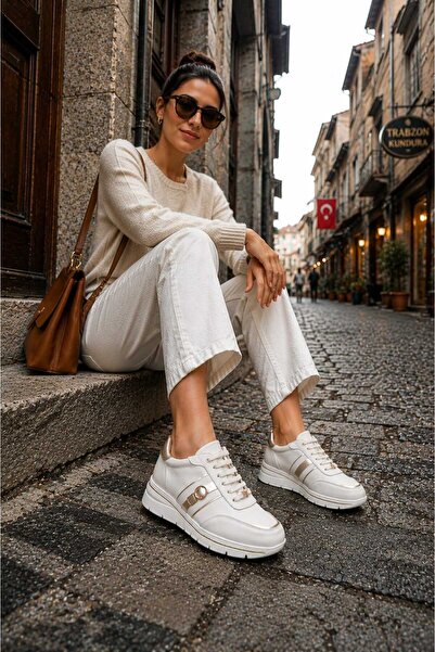 Mammamia 7110 EREN SHOES&BAG Pantofi sport de damă din piele naturală, crem, ...