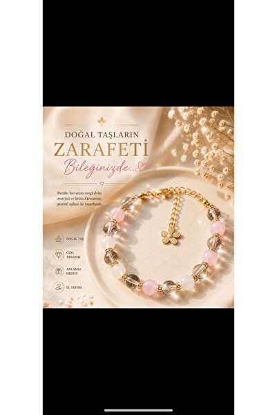 Sunshe Atelier Kristal Kuvars Pembe Kuvars Doğal Taş Bileklik (AŞK-SEVGİ-HUZU...