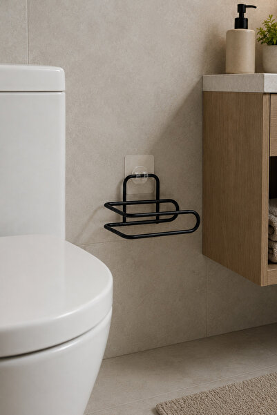 MultiStore Sticker Yapışkanlı Siyah Açık Tuvalet Kağıtlığı Wc Kağıtlık Tutucu...