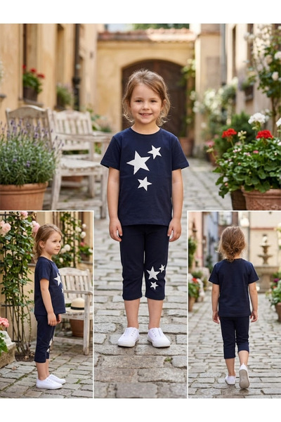 meyastore Girl's Set with Star Print Capri Pants