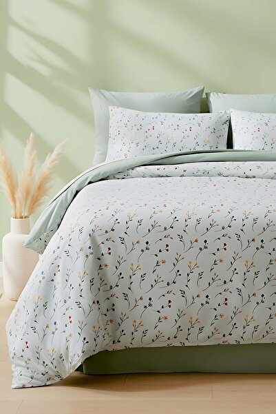 Rivaİstanbul Clara Green Double Duvet Cover Set Cotton