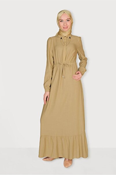Alvina Collar Detail Waist Tie Fluffy Dress 40711