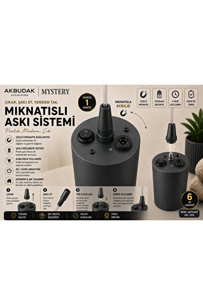 MYSTERY ŞARJLI günışığı boru tipi Dekoratif Tavan Ayna Sarkıt Tekli Modern Iç...