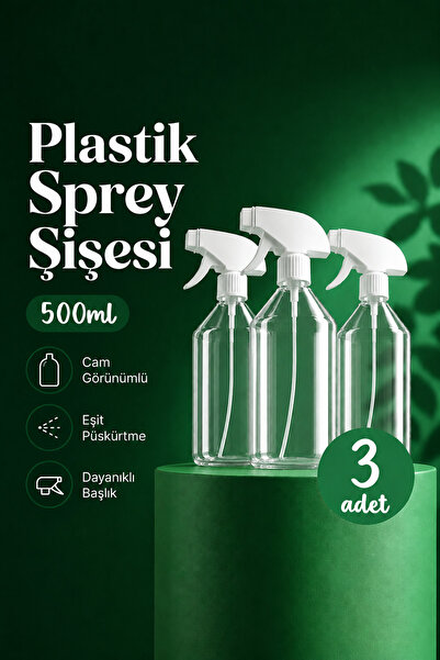 Badem10 (3 ADET) 500 ml Plastik Şeffaf Boş Fısfıs Şişesi 20 cm Kimyasala Daya...