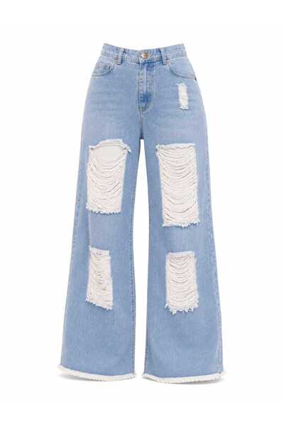 CHEVALIER FASHION Women's High Waist Distressed Wide Leg Denim Jeans