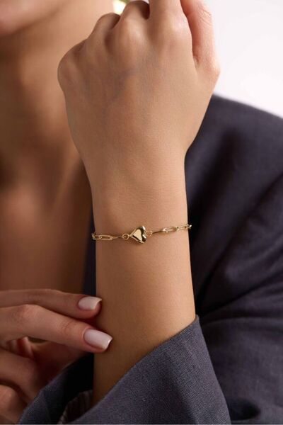 Sembol Gold Altın Kalpli Bileklik 19 cm