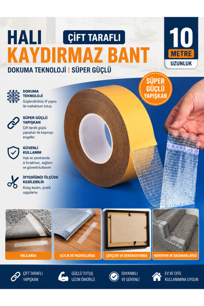 Dünya Magnet 10 Metre Halı Kaydırmaz Bant Çift Taraflı Dokuma Teknoloji Süper...