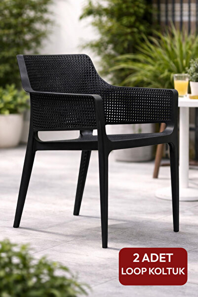 Alezy Loop Bahçe Balkon Koltuk Siyah 2'li Set