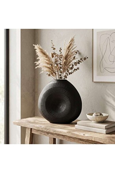 PAN HOME Obsidian Metal Ribbed Vase 58x12x56cm - Black