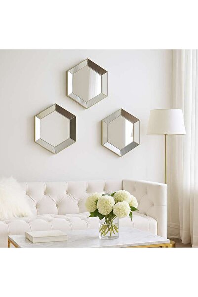 PAN HOME Auora 3-Piece Decorative Mirrors Dia 25cm - Gold