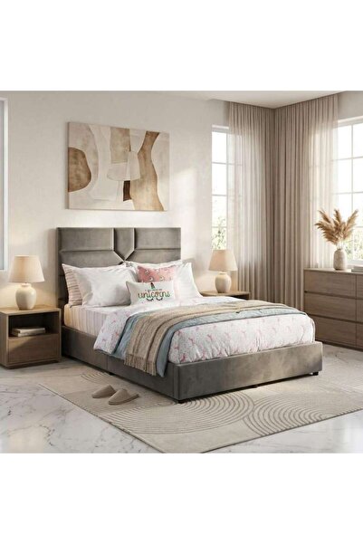 PAN HOME سرير إيليانا توين مخملي رمادي 140×200 سم