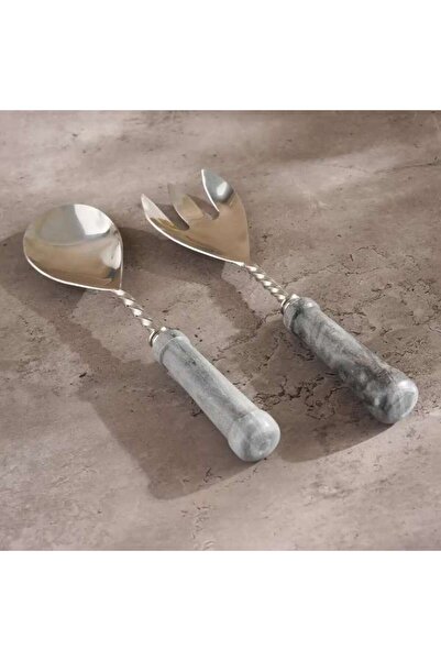PAN HOME Mison 2-Piece Marble Salad Serving Set -Grey