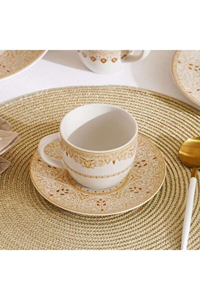PAN HOME Gilded Filigree Stoneware Tea Cup & Saucer 250ml -white