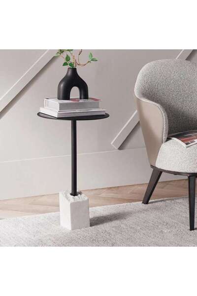 PAN HOME طاولة زيث أكسنت رخامية - أسود وأبيض