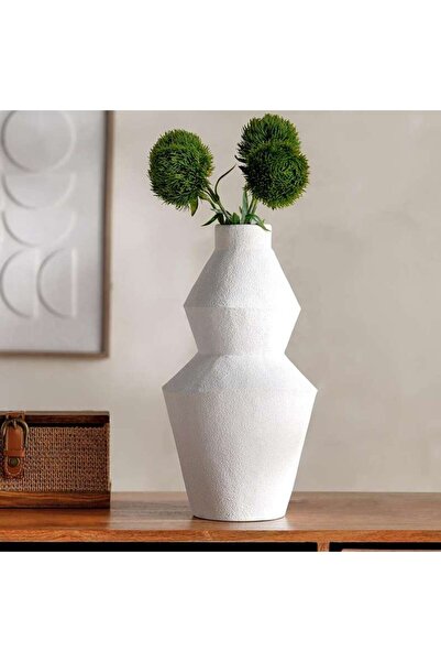 PAN HOME مزهرية ديكور من البولي ريزين من آيري 21.5x21.5x40.5 سم - أبيض