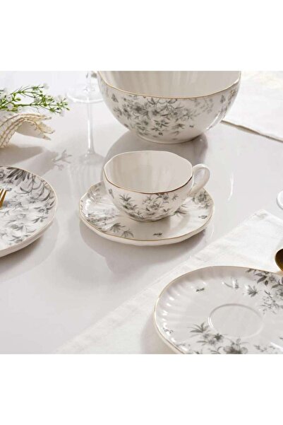 PAN HOME Royal Garden Porcelain Tea Cup And Saucer 250ml -white Grey