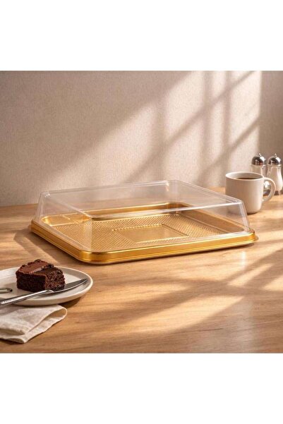 PAN HOME Dronan Rectangular Cake Box 31.5x24.5x7cm -clear & Gold