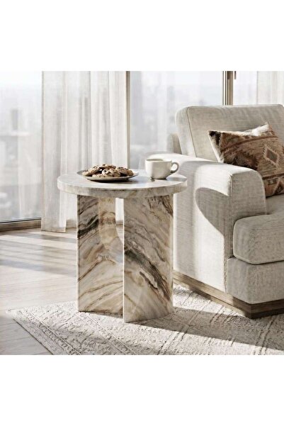 PAN HOME طاولة ديرلي أكسنت رخامية - رمادي وبيج
