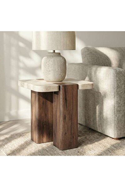 PAN HOME Suriel End Table - Beige & Brown