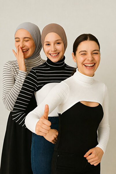 mirach Set de cu dungi guler tip guler pentru femei, model cu guler, negru și...