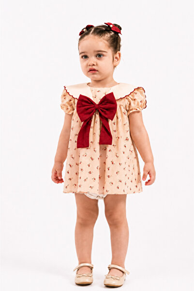 blumi kids Baby Girl Crispy Floral Patterned Baby Collar Summer Dress Natural...