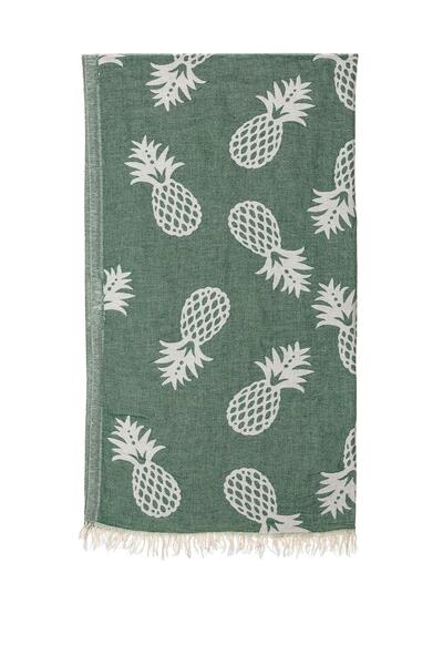 rosa bianca Zeleni ananas žakard dvostrani pamučni peštemal