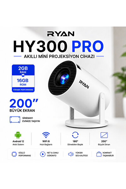 Ryan Technology Akıllı Mini Projektör Ev Sinema Projeksiyon Cihazı 2GB RAM 16...
