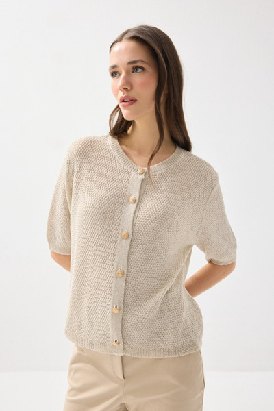 Gusto Short Sleeve Knitted Linen Knitwear - Stone