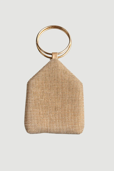 Gusto Stone Evening Dress Bag with Metal Accessories - Gold