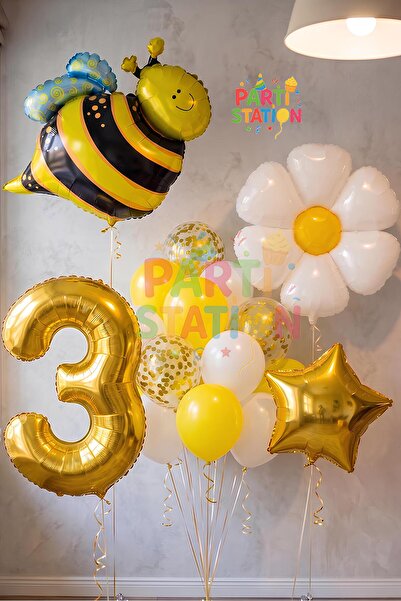Parti Station Bee Arı ve Papatya Konsept 3 Yaş Balon Set Bee Arı ve Papatya T...