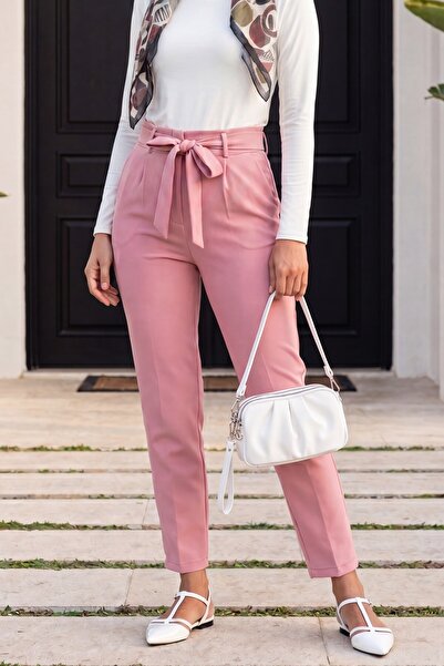 Modamorfo Belted Ankle Pants -Powder