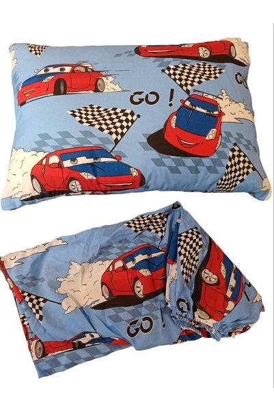 ŞENER HOME Cearșaf de pat elastic cu model pentru băieți, cu mașină și mașină de plimbare (FİTTED), cu husă de pernă 100x200 24 cm