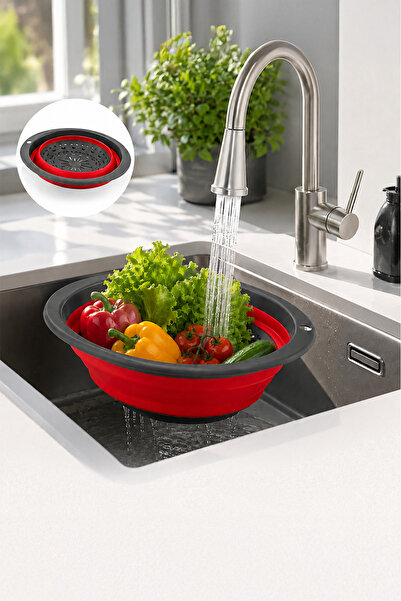 Mutfak Köşesi Foldable Oval Silicone Strainer, Accordion Design, Vegetable an...