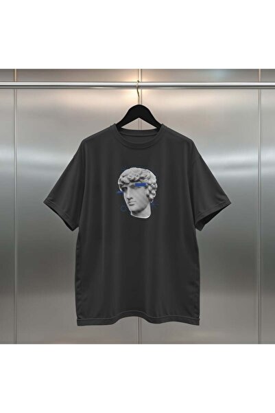 buzagi tasarım ürünleri Heart Digital Print Oversize Unisex Black T-Shirt