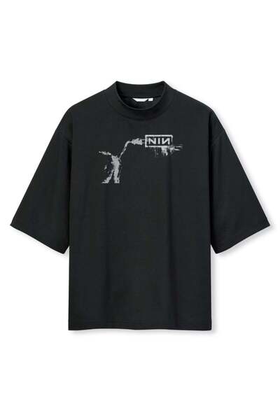 buzagi tasarım ürünleri Nine Inch Nails Digital Print Oversize Black Unisex T...