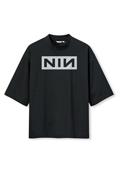 buzagi tasarım ürünleri Nine Inch Nails Digital Print Oversize Black Unisex T...