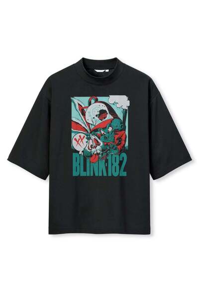 buzagi tasarım ürünleri Blink 182 Digital Print Oversize Black Unisex T-Shirt