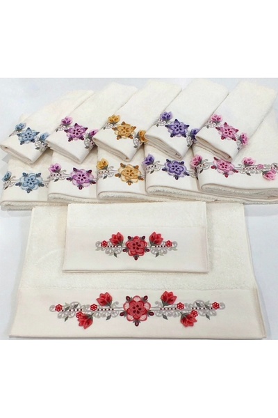 ESMEN Efsanem Tulip Edge Bordered Mother-Daughter Towel Set