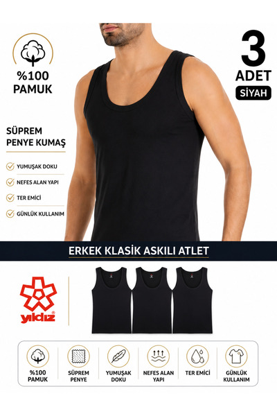 Yıldız Çamaşır Yildiz 3-Pack 100% Cotton Combed Single Jersey Men's Undershir...