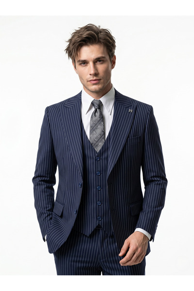 HERMOSE Sartorial |   Midnight Blue Striped Vest Suit