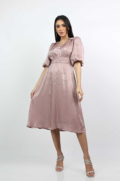mica Plain Midi Dress with Short Sleeves for Women