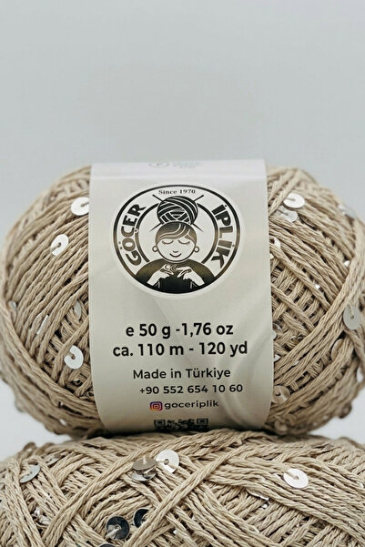 göçer Çanta İpi / Örgü İpi %100 pamuk renk bej 3+6 bej İri pullu yumaklar 50g...