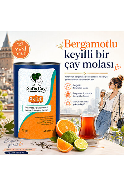 Safiş Çay Akide 80 gr | Bergamot & Portakal Aromalı Siyah-Oolong Çay | Narenc...