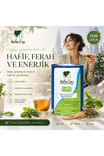 Safiş Çay Form 80 gr | Mate, Ginseng & Naneli Bitki Çayı | Hafif İçim